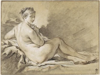 Studie af en nøgen kvinde - Francois Boucher (1703-1770). Sanguine, sort og hvid kridt på papir