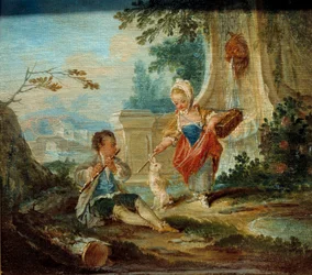 The Rabbit Savant-maleri af Francois Boucher (1703-1770)
