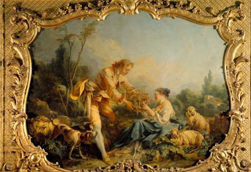 Den selvtilfredse pastorale pastorale scene. Maleri af Francois Boucher (1703-1770) 1737 Paris, archives nationales