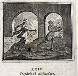 Daphnis og Alcimadura. Fabler af Jean de La Fontaine (1621-95). Illustration af François Chauveau (1613-1676). Udgave af 1728.