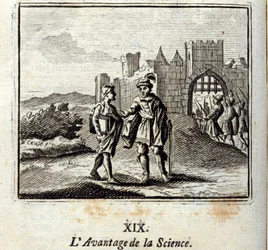 The Advantage of Science.Fables af Jean de La Fontaine (1621-95). Illustration af Francois Chauveau (1613-1676). Udgave af 1728.