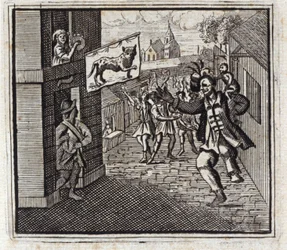 Aben og Leoparden. Fabler af Jean de La Fontaine (1621-95). Illustration af Francois Chauveau (1613-1676). Udgave af 1728.