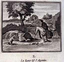 Ulven og lammet. Fabler af Jean de La Fontaine (1621-95). Illustrationer af François Chauveau (1613-1676). Udgave fra 1728.