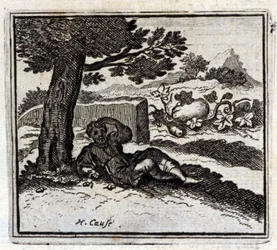 Agernet og græskarret. Fabler af Jean de La Fontaine (1621-95). Illustration af François Chauveau (1613-1676). Udgave af 1728.