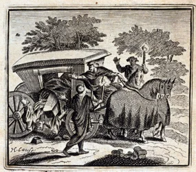 Kuren og døden. Fabler af Jean de La Fontaine (1621-95). Illustration af François Chauveau (1613-1676). Udgave af 1728.
