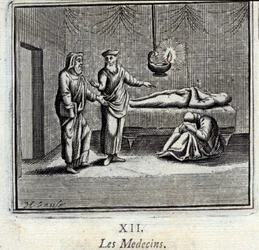 Lægerne. Fabler af Jean de La Fontaine (1621-95). Illustration af François Chauveau (1613-1676). Udgave af 1728.