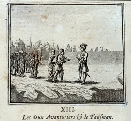 De to eventyrere og talismanen. Fabler af Jean de La Fontaine (1621-95). Illustration af François Chauveau (1613-1676). Udgave af 1728.