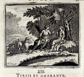 Tircis og Amaranth. Fabler af Jean de La Fontaine (1621-95). Illustrationer af François Chauveau (1613-1676). Udgave fra 1728.