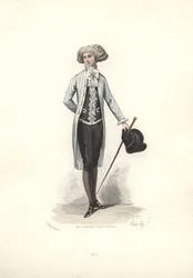 Elegant mand i stribet frakke, Marie Antoinettes æra.