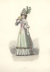 Kvinde i blomstertrimmet outfit, Marie Antoinettes æra.