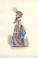 Kvinde i trefarvet outfit, Marie Antoinettes æra.