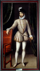 Portræt i foden af Charles IX (1550 - 1574) konge af Frankrig. Maleri af Francois Clouet (1515-1572)