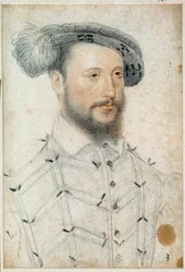 Portræt af Antoine de Halluin, Lord of Piennes (1505 - 1553). Tegning af blod og sort sten af Clouet Francois (1515-1572)