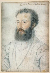 Portræt af Charles de Bourbon, Prins af La Roche-sur-Yon (1515-1565). Tegning af blod og sort sten af ​​Clouet Francois (1515-1572)