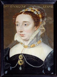 Portræt af Diane af Frankrig, hertuginde af Angouleme (1538-1619), legitime datter af Henri IV Maleri af Francois Clouet (1515-1572) 1500-tallet søn. 0,31x0,23 m Paris, Musee Carnavalet