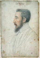 Portræt af Henrik II, konge af Frankrig (1519 - 1559), omkring 1547. Tegning af et blod og en sort sten af Clouet Francois (1515-1572)