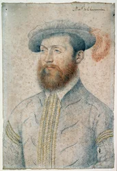 Portræt af Jean Du Plessis, Lord of the Bourgonniere (1525 - 1594). Tegning af blod og sort sten af Francois Clouet (1515-1572)