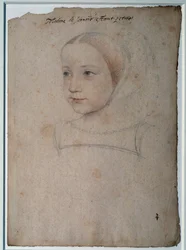 Portræt af Marguerite de France (1523-1574) barn, datter af Francois I, hertuginde af Savoyen Tegning med sort sten, blod forstærket med akvarel af Francois Clouet (1515-1572) 1500-tallet Chantilly, Musee Conde