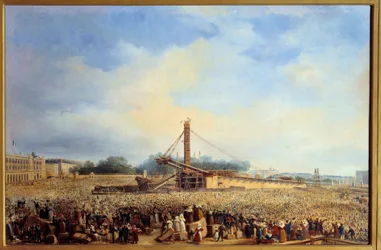 Opførelse af obelisque de Luxor place de la concorde i Paris (25. oktober