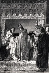 Charles V (1338-80) i sit dødsleje, der modtager tornekronen med stor religiøs hengivenhed, fra 