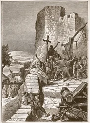 Procession af korsfarerne rundt om Jerusalems mure, illustration fra 