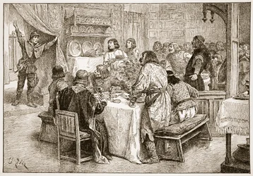Budbringeren, der bringer Harold nyheden om Vilhelms landgang, illustration fra "The Church of England: A History for the People