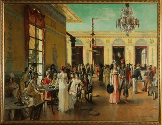 Cafe Frascati (Paris, Frankrig), en scene i Napoleons tid (slutningen af ​​18.-1815) - Maleri af Francois Flameng (1856-1923), olie på træ