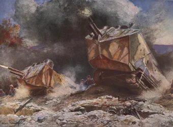 Scene fra slagmarken under Første Verdenskrig