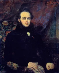 Portræt af den franske komponist Jacques Fromental Levy dit Halevy (1799-1862) Han poserer med sine briller. Maleri af Francois Gabriel Lepaulle (1804-1886) 1837 Paris, Operaens bibliotek - Portræt af den franske komponist Jacques Fromental Levy kaldet Hal