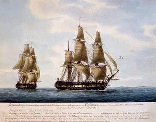Tall ships Recherche og Esperance, ansat af Antoine Bruny d