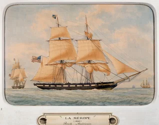 The Brig Merope, af Francois Roux (1811-1882), akvarel, Frankrig