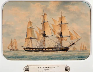 Corvette Fauvette, af Francois Roux (1811-1882), akvarel, Frankrig