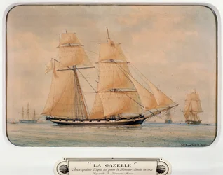 Skonnerten La Gazelle, af Francois Roux (1811-1882), akvarel, Frankrig