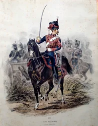 Soldat fra den kejserlige garde til hest. Litografi af Francois Lalaisse (1812-1884) 1860 Paris, dekorativ kunst