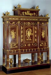 Møbler: Smykkeskab af impress Josephine de Beauharnais (Marie-Joseph-Rose de Tascher de la Pagerie) (1763-1814) lavet af træ, gylden bronze af Francois Jacob-Desmalter (1770-1841) 1809 Paris, Louvre