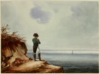 Portræt i hel figur af kejser Napoleon I (1769-1821), akvarel af François Joseph Sandmann (1805-1880) efter anvisninger fra Louis Marchand. 1820. Mål: 0,14 x 0,19 m. Malmaison, Slotmuseet