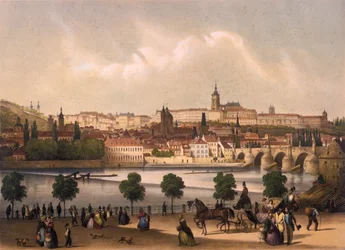 Udsigt over det lille kvarter og Prags borg Hradcany, ca. 1845
