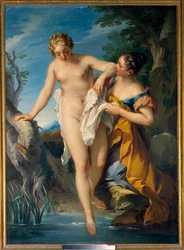 En badende kvinde og hendes ledsagerske. Maleri af François Le Moyne (1688-1737). 18. århundrede. Mål 1,63 x 1,17 m. Tours, Musée des Beaux-Arts