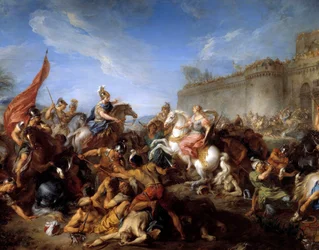 Tankred giver våben til Clorinde, illustration til digtet «Det befriede Jerusalem» (La Gerusalemme liberata) af Torquato Tasso, kaldet Le Muche