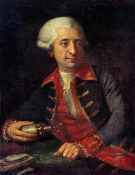 Portræt af Antoine Louis Lavoisier (1746-1794) fransk kemiker i uniform som generalinspektør for Powders of Armees of Land and Sea. Maleri af Francois-Louis Brossard de Beaulieu (1727-1810). Chateaux de Versailles og Trianon, Versailles, Frankrig.