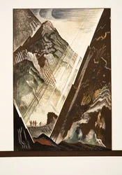 Prometheus bliver naglet til klippen af Hefaistos, Kratos og Bia, fra Aischylos
