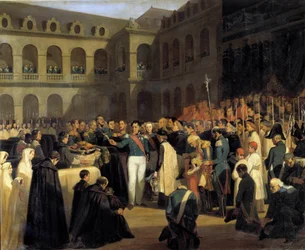 Begravelse for ofrene for Fieschi-angrebet den 5/08/1835 i nærværelse af kong Louis-Philippe Giuseppe Fieschis (korsikanske konspirator) angreb fandt sted den 28. juli 1835 mod Louis-Philippe I, franskmændenes konge, Boulevard du Tempel i Paris. P