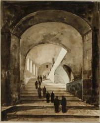 Munke på trappen i Villa of Maecenas i Tivoli