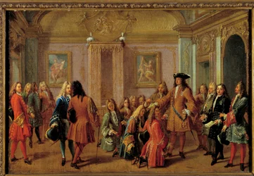 Første forfremmelse af ridderne af Saint-Louis-ordenen af Ludvig XIV i Versailles den 8. maj 1693 Maleri af Francois Marot (1666-1719) 1600-tallet søn. 51 x 0,76 m.