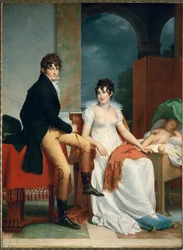 Grev Moritz Christian Fries og grevinde Maria Theresia Fries med deres barn Moritz, født 1804 (olie på lærred)