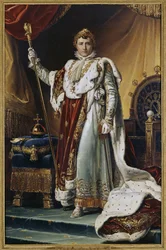 Portræt af kejser Napoleon I Bonaparte (1769-1821) i kroningsdragt, omkring 1804. Fransk kunst