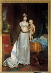Portræt af imponen Marie Louise (1791-1847) og kongen af Rom Maleri af Francois Gerard (1770-1837) 1813. Dim. 2,40 x 1,62 m. Versailles, Musee du Chateau - Portræt af kejserinde Marie Louise (1791-1847) og kongen af Rom. Maleri af Franco