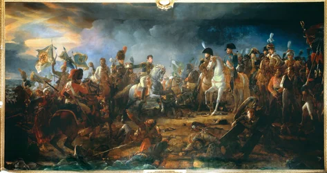 Slaget ved Austerlitz den 2/12/1805: General Rapp præsenterer flagene taget fra fjendens Maleri af Francois Gerard (1770-1837) 1805 Søn. 2,1x9,58 m.