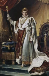 Portræt af kejser Napoléon I Bonaparte 1769-1821 i hans kroningsklæder, ca 1804