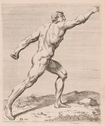 Borghese Gladiator, set fra siden, drejet til højre [plade 28]